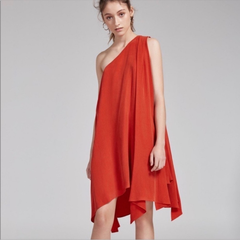 C/MEO Collective dress asymmetric one shoulder size M Anthropologie cupro silk